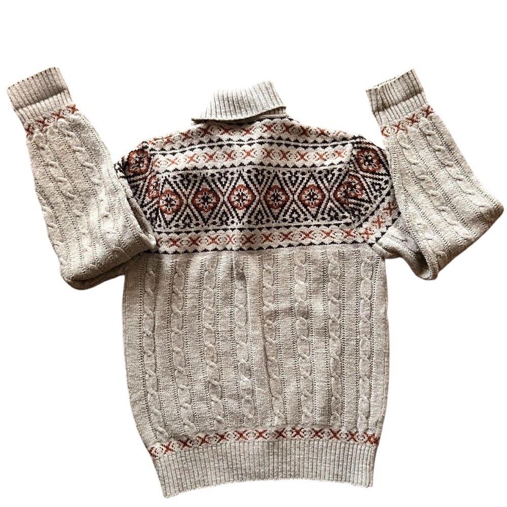 Vintage 80s Fair Isle Button Down Knit Sweater M Nordic Retro Cozy Grandpa - Picture 2 of 6
